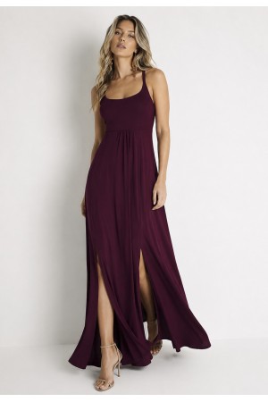 Vestido Longo Jambo Malha Aberturas Bordô