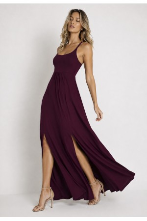 Vestido Longo Jambo Malha Aberturas Bordô