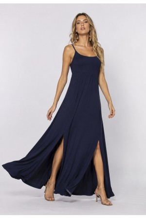 Vestido Longo Jambo Malha Aberturas Azul