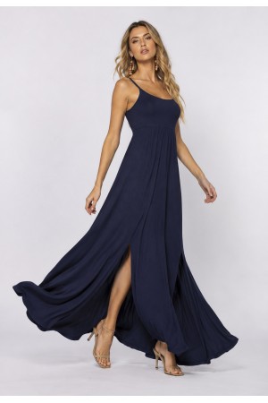 Vestido Longo Jambo Malha Aberturas Azul