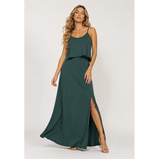 Vestido Longo Amana Malha Aberturas Verde
