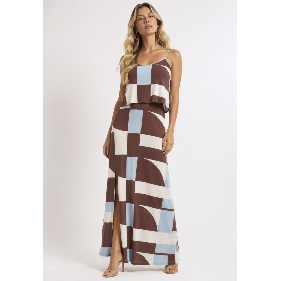 Vestido Longo Amana Malha Aberturas Estampa Santa Rosa do Tocantins