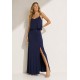 Vestido Longo Amana Malha Aberturas Azul Marinho