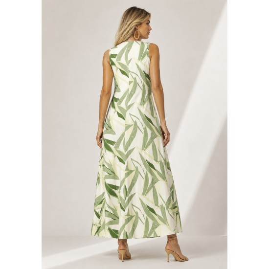 Vestido Longo Acará Malha Estampa Verde Selvagem