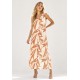 Vestido Longo Acará Malha Estampa Selvagem Laranja