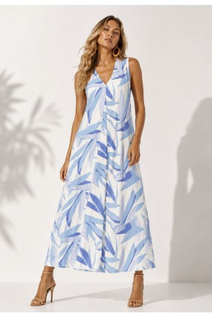 Vestido Longo Acará Malha Estampa Selvagem Blue