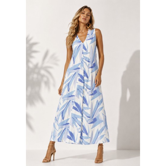 Vestido Longo Acará Malha Estampa Selvagem Blue