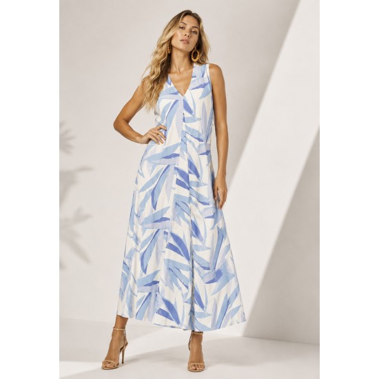 Vestido Longo Acará Malha Estampa Selvagem Blue