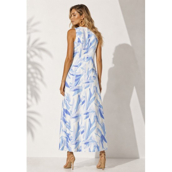 Vestido Longo Acará Malha Estampa Selvagem Blue