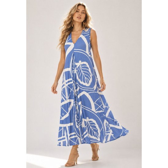Vestido Longo Acará Malha Estampa Lagoa Botânica