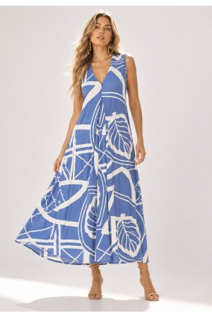 Vestido Longo Acará Malha Estampa Lagoa Botânica