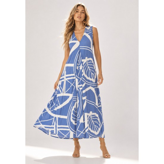 Vestido Longo Acará Malha Estampa Lagoa Botânica