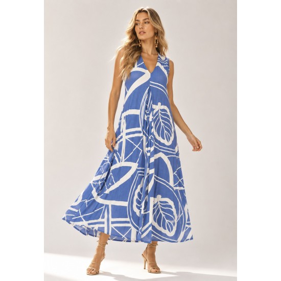 Vestido Longo Acará Malha Estampa Lagoa Botânica