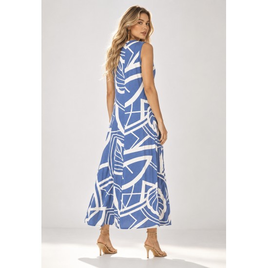 Vestido Longo Acará Malha Estampa Lagoa Botânica