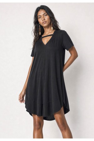 Vestido Curto Malha Manga Curta Preto