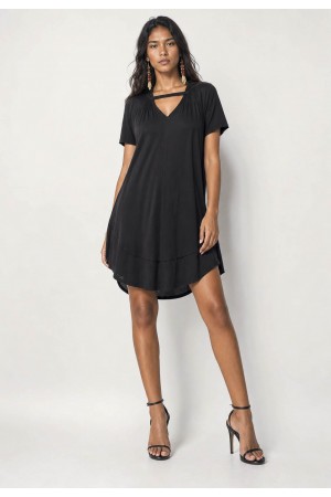 Vestido Curto Malha Manga Curta Preto