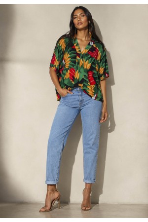 Blusa Gola V Manga Curta Estampa Festa dos Tucanos