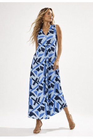 Vestido Longo Acará Malha Estampa Caminhos de Azul