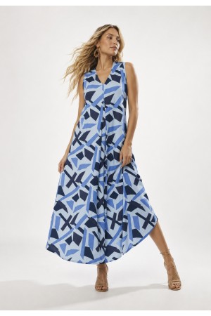 Vestido Longo Acará Malha Estampa Caminhos de Azul