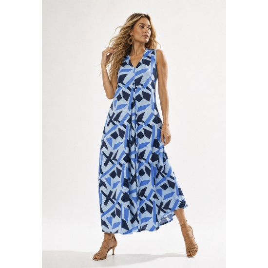 Vestido Longo Acará Malha Estampa Caminhos de Azul