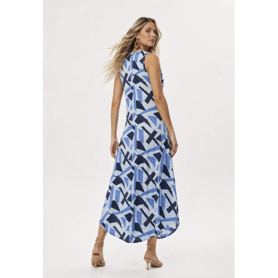 Vestido Longo Acará Malha Estampa Caminhos de Azul