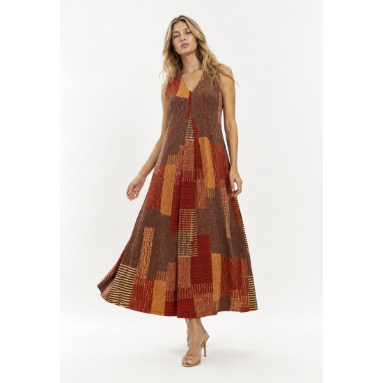 Vestido Longo Acará Malha Estampa Tramas do Sol