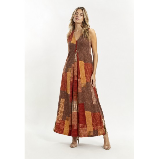Vestido Longo Acará Malha Estampa Tramas do Sol