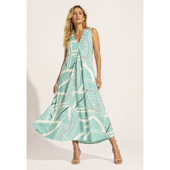 Vestido Longo Acará Malha Estampa Aqua Flora