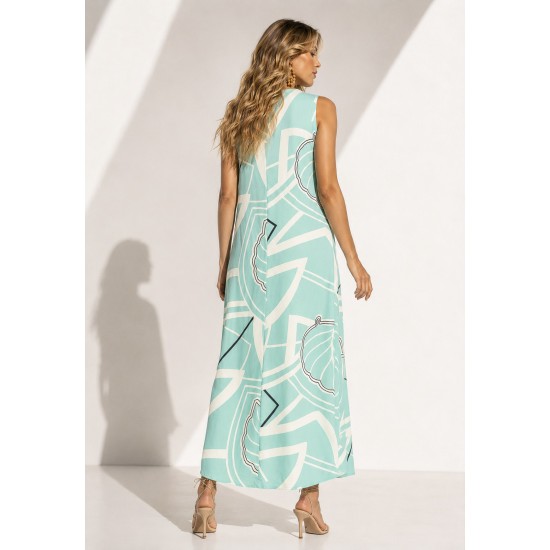 Vestido Longo Acará Malha Estampa Aqua Flora