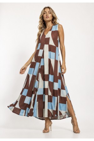 Vestido Longo Acará Malha Estampa Santa Rosa do Tocantins