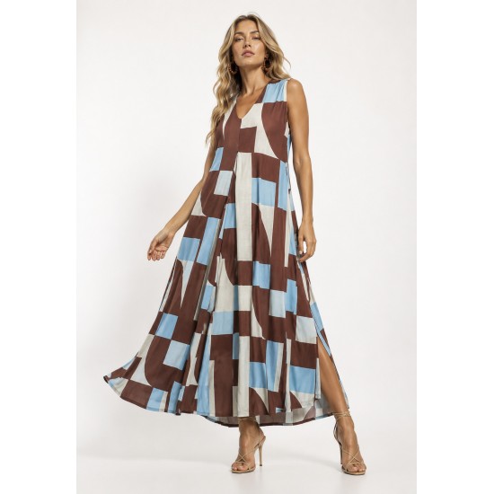Vestido Longo Acará Malha Estampa Santa Rosa do Tocantins