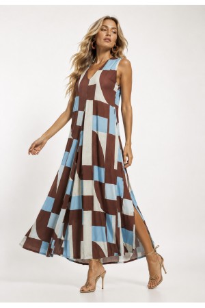 Vestido Longo Acará Malha Estampa Santa Rosa do Tocantins