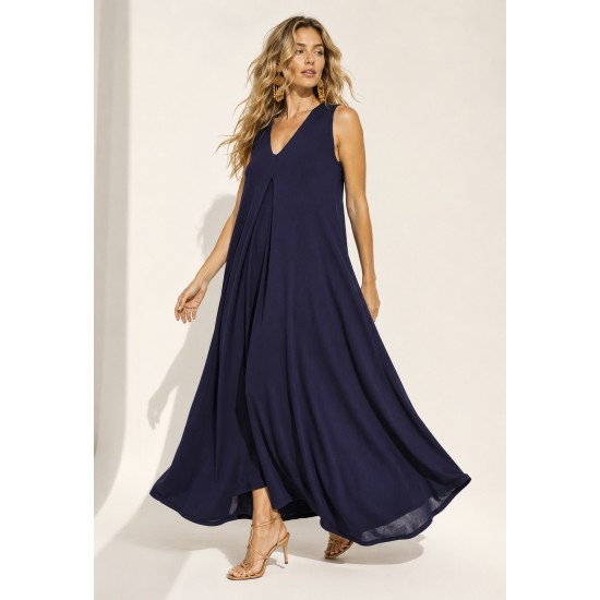 Vestido Longo Acará Malha Azul Marinho