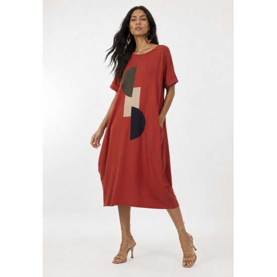 Vestido Amora Malha Midi Plus Terracota