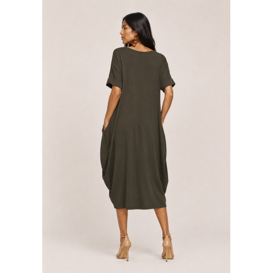Vestido Amora Malha Midi Plus Verde Oliva