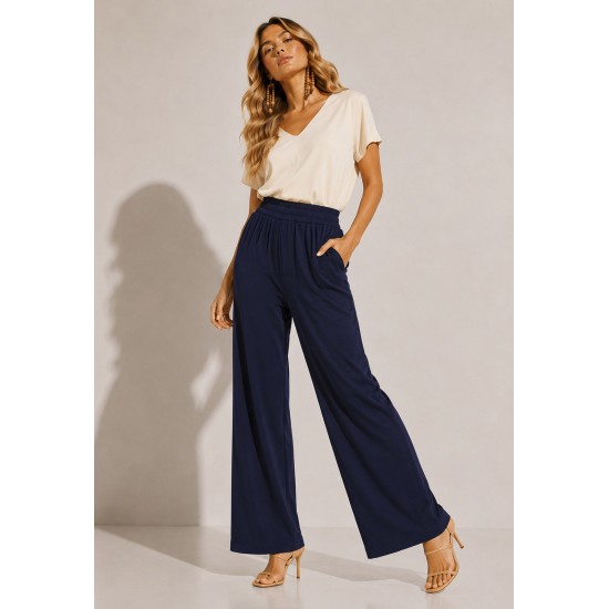 Calça Pantalona Inhambuxintã Malha Azul Marinho
