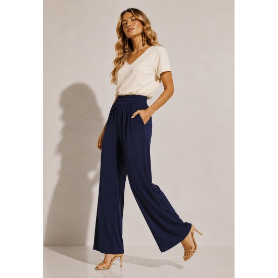 Calça Pantalona Inhambuxintã Malha Azul Marinho