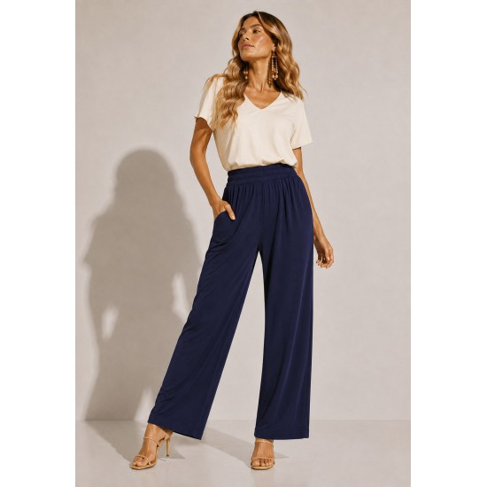 Calça Pantalona Inhambuxintã Malha Azul Marinho
