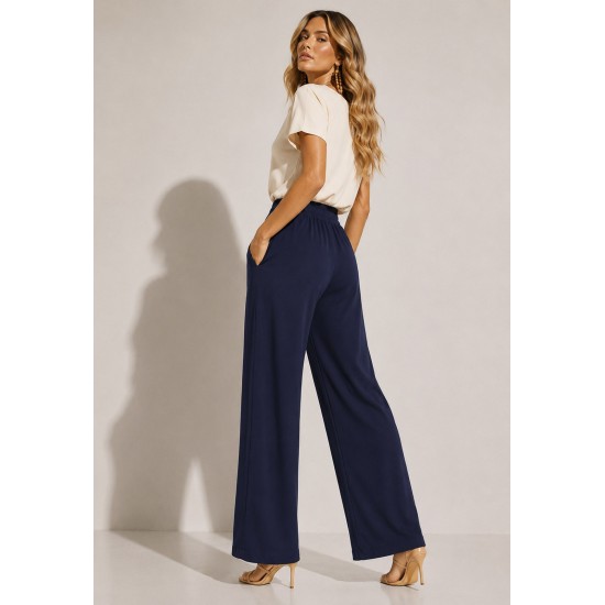Calça Pantalona Inhambuxintã Malha Azul Marinho