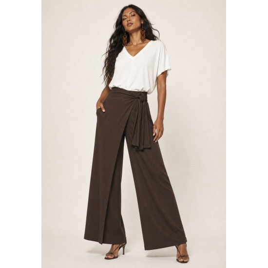 Calça Transpasse Nadi Pantalona Marrom
