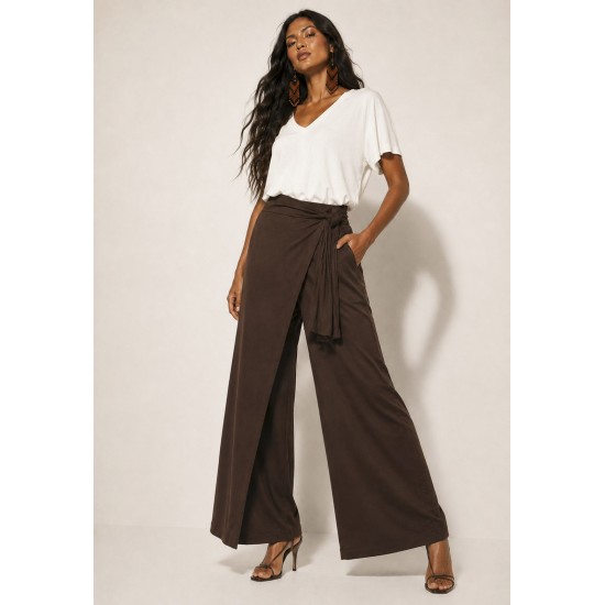 Calça Transpasse Nadi Pantalona Marrom