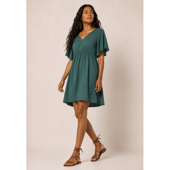Vestido Curto Viscose Rodado Verde