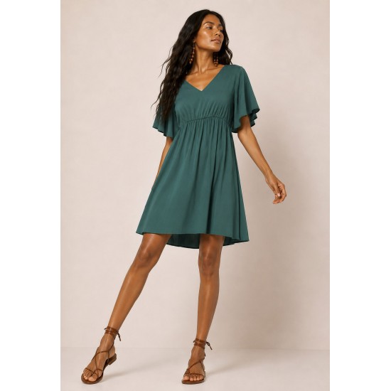 Vestido Curto Viscose Rodado Verde