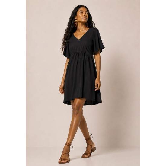 Vestido Curto Viscose Rodado Preto