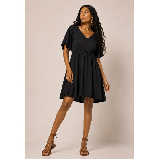 Vestido Curto Viscose Rodado Preto