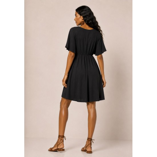 Vestido Curto Viscose Rodado Preto