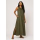 Vestido Longo Linho com Viscose com Bolso Verde