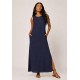 Vestido Longo Linho com Viscose com Bolso Azul Marinho