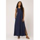 Vestido Longo Linho com Viscose com Bolso Azul Marinho