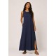 Vestido Longo Linho com Viscose com Bolso Azul Marinho